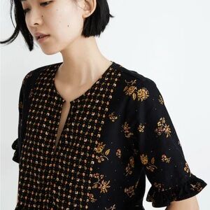 Madewell Black and Gold Floral Blouse